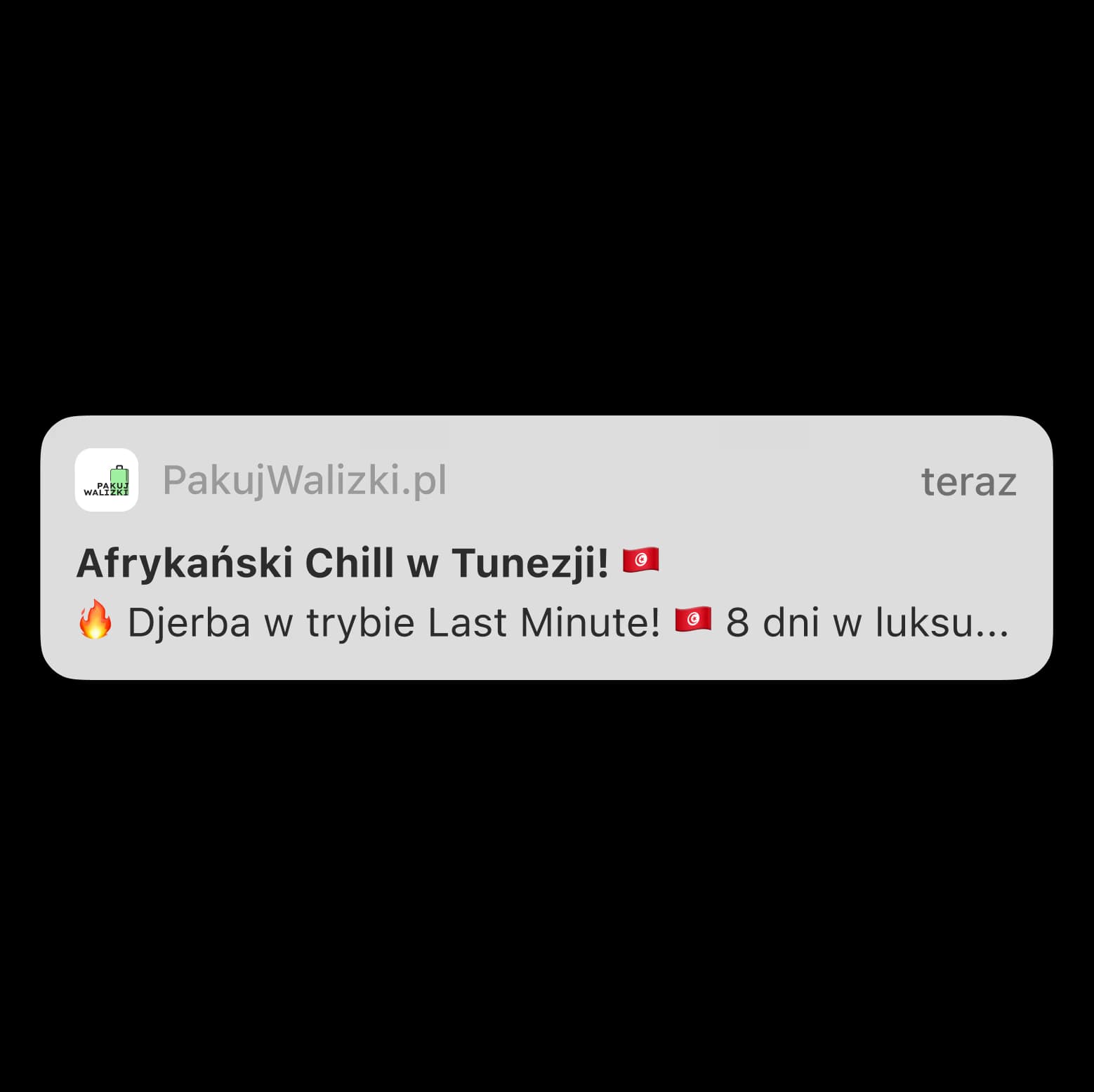 Powiadomienie push z alertem cenowym w aplikacji PakujWalizki.pl